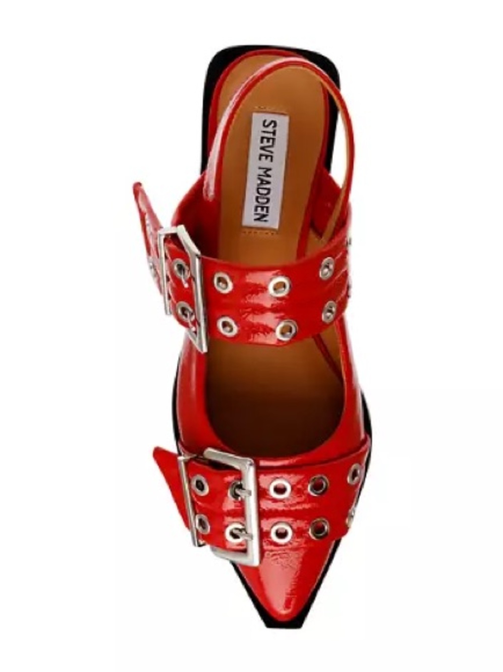 Steve Madden Red Patent Pointed Slingback Mules with Buckles